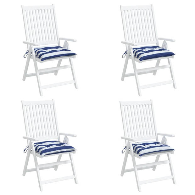 The Living Store Stoelkussens - Polyester - Zachte vulling - Brede toepasbaar - Anti-slip - 40x40x7 cm - Blauw/wit