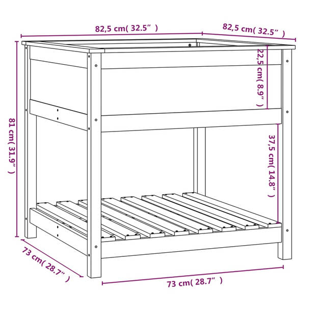 vidaXL Plantenbak met schap 82,5x82,5x81 cm grenenhout honingbruin