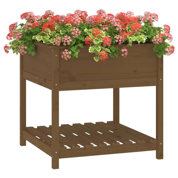 vidaXL Plantenbak met schap 82,5x82,5x81 cm grenenhout honingbruin