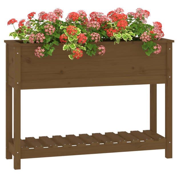 vidaXL Plantenbak met schap 111,5x34,5x81 cm grenenhout honingbruin