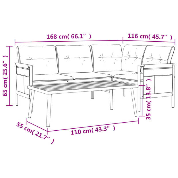 vidaXL 2-delige Loungeset staal antracietkleurig