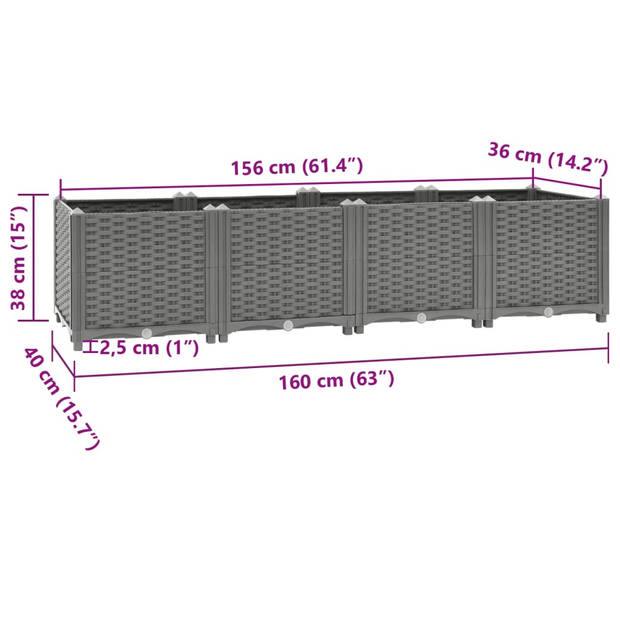 vidaXL Plantenbak verhoogd 160x40x38 cm polypropeen