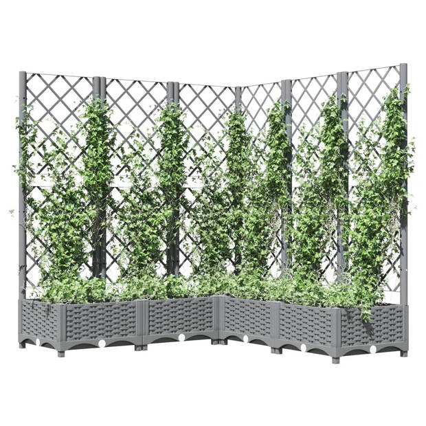 vidaXL Plantenbak met latwerk 120x120x121,5 cm polypropeen lichtgrijs