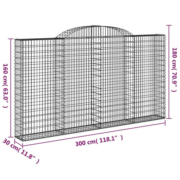 The Living Store Schanskorf Gabion 300x30x160/180 cm - Decoratieve tuinbarrière - Gegalvaniseerd ijzer