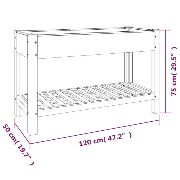 vidaXL Plantenbak verhoogd met schap 120x50x75 cm HKC grijs