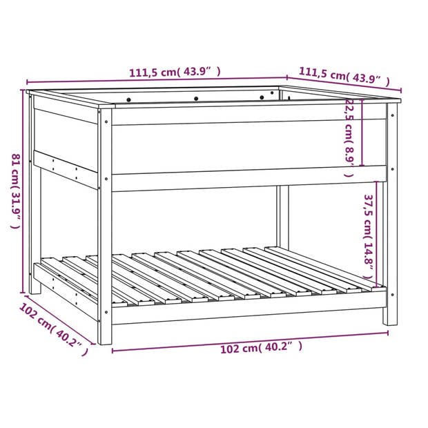 vidaXL Plantenbak met schap 111,5x111,5x81 cm massief grenenhout