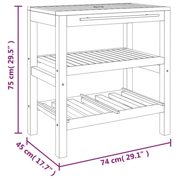 vidaXL Wastafelkast met 2 schappen 74x45x75 cm massief hout