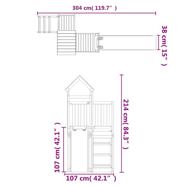 The Living Store Houten Speelset - 166 x 107 x 214 cm - Duurzaam grenenhout - Inclusief golvende glijbaan