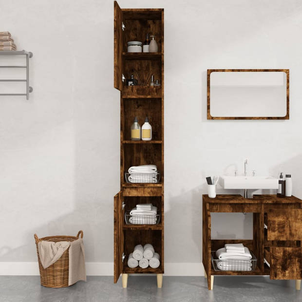 The Living Store Badkaast Gerookt Eiken - 30x30x190cm - Duurzaam materiaal
