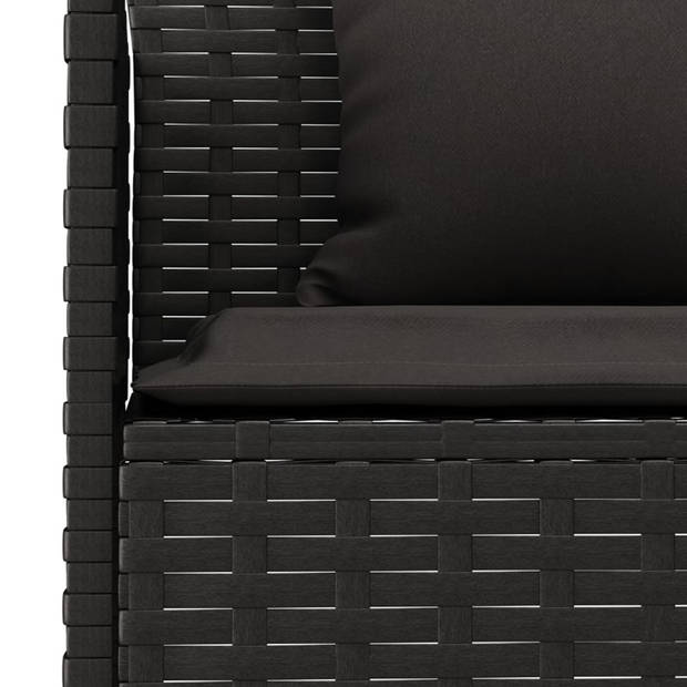 The Living Store L-vormige bank zwart PE-rattan en gepoedercoat staal - 220 x 162 x 79.5 cm - comfortabele zitkussens