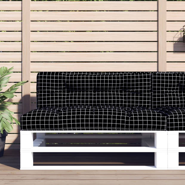 The Living Store Palletkussen - polyester - 120x40x12 cm - zwart ruitpatroon