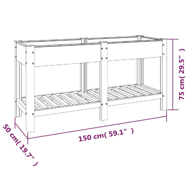 vidaXL Plantenbak verhoogd met schap 150x50x75 cm HKC grijs