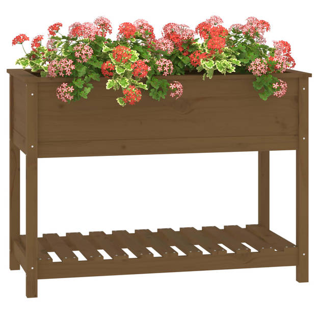 vidaXL Plantenbak met schap 111,5x54x81 cm grenenhout honingbruin