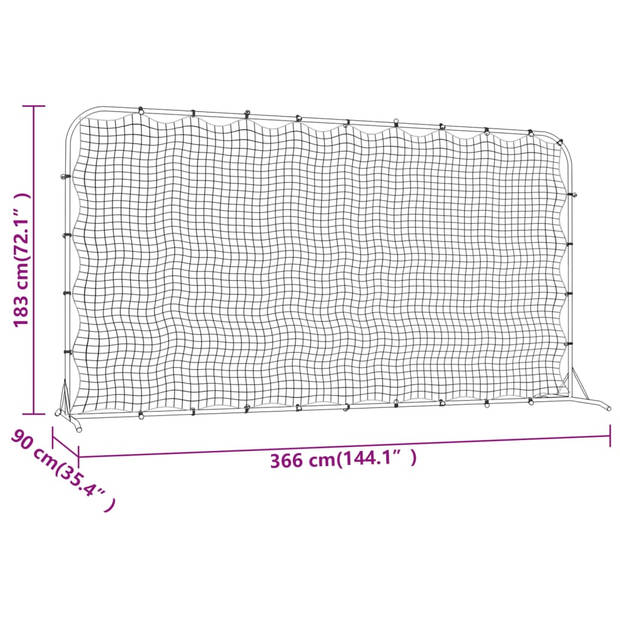 The Living Store Rebounder Voetbal - 366 x 90 x 183 cm - staal - HDPE - Veerbelast net