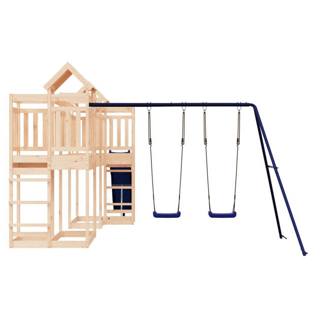 The Living Store Speeltorens met brug - Massief grenenhout - 362 x 585 x 238 cm - Inclusief glijbaan en dubbele