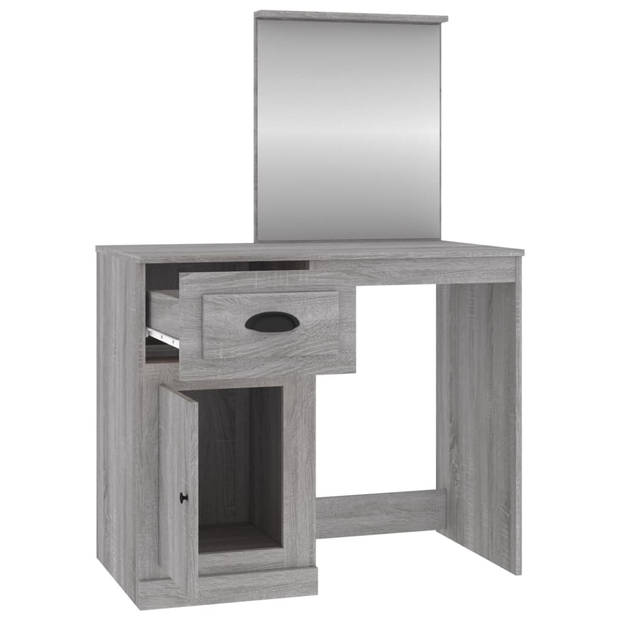 The Living Store Kaptafel - Grijs Sonoma Eiken - 90 x 50 x 132.5 cm - Met Spiegel en Opbergruimte