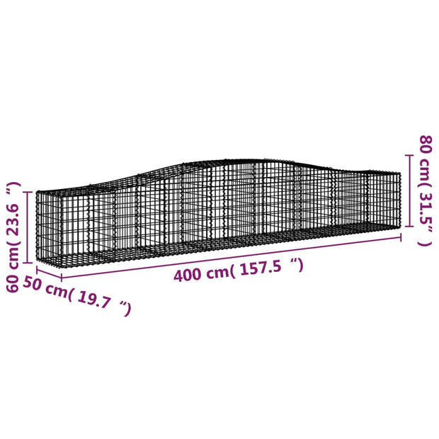 The Living Store Schanskorf - Decoratieve Tuinbarrière 400x50x60/80 cm - Gegalvaniseerd IJzer