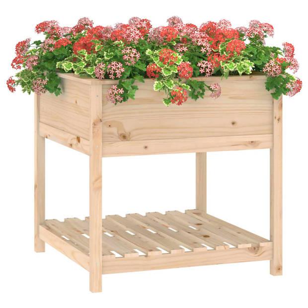 vidaXL Plantenbak met schap 82,5x82,5x81 cm massief grenenhout