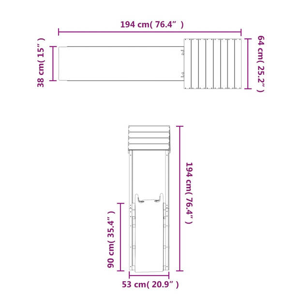 The Living Store Speeltoren - Grenenhout - 232 x 64 x 194 cm - Met Glijbaan - Geschikt voor 3-8 jaar - Max - 45 kg