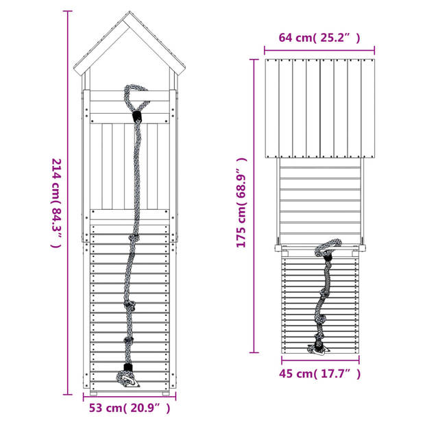 The Living Store Speeltoren - Houten speelhuis met klimwand - 64x110.5x214 cm