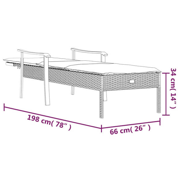 vidaXL Ligbed met kussen poly rattan grijs