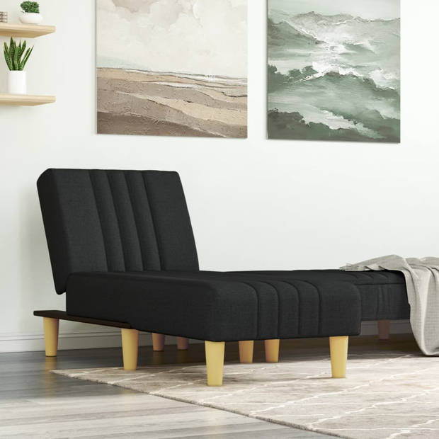 The Living Store Verstelbare Chaise Longue - Zwarte stof - 55 x 140 x 70 cm - Multifunctioneel