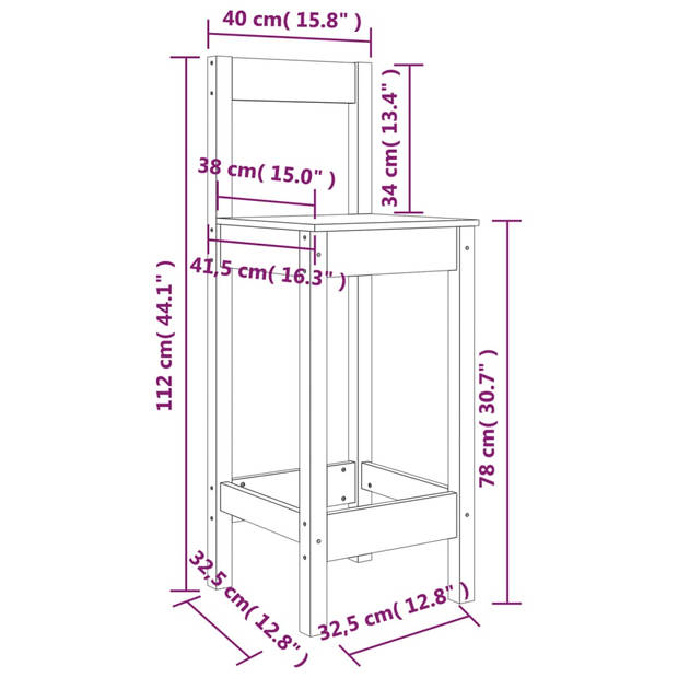 The Living Store Barkrukken Massief Grenenhout - Set van 2 - 40 x 41.5 x 112 cm - Comfortabele zitervaring - Breed