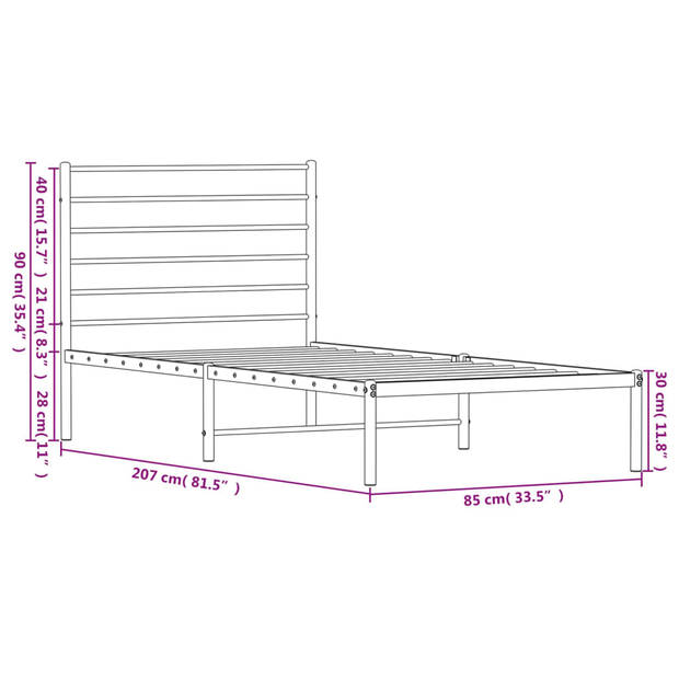 vidaXL Bedframe met hoofdbord metaal zwart 80x200 cm