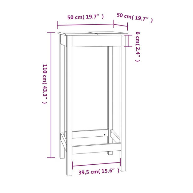 vidaXL Bartafel 50x50x110 cm massief grenenhout