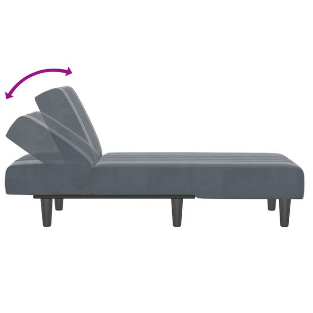 The Living Store Chaise Longue s - Verstelbaar - Donkergrijs Fluweel - 55 x 140 x 70 cm