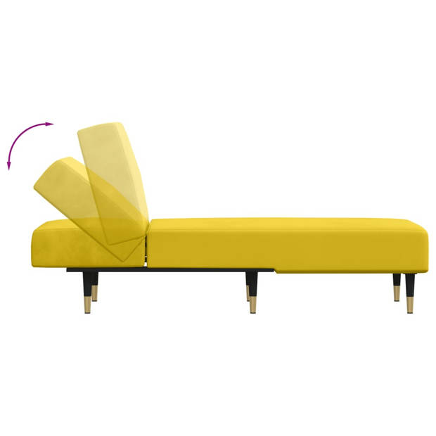 The Living Store Chaise Longue Geel Fluweel - 55x140x70 cm - Verstelbaar