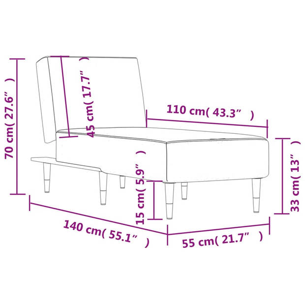 The Living Store Chaise Longue Geel Fluweel - 55x140x70 cm - Verstelbaar