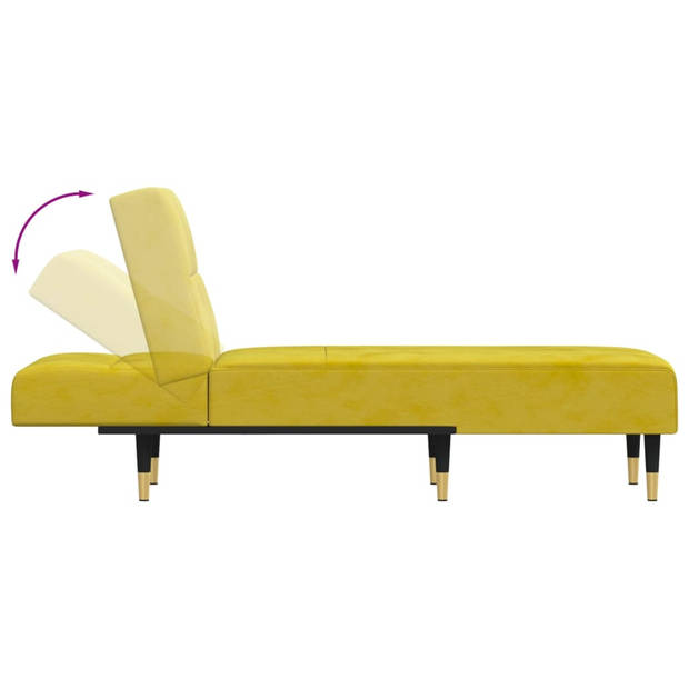 The Living Store Verstelbare Chaise Longue - Geel Fluweel - 55x140x70 cm - Multifunctioneel