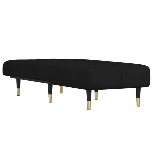 The Living Store Chaise Longue - Verstelbaar - Fluweel - Zwart - 55 x 140 x 70 cm