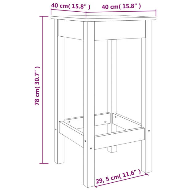 vidaXL Barkrukken 2 st 40x40x78 cm massief grenenhout