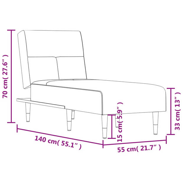 The Living Store Verstelbare Chaise Longue - Fluweel - Lichtgrijs - 55x140x70cm - Multifunctioneel