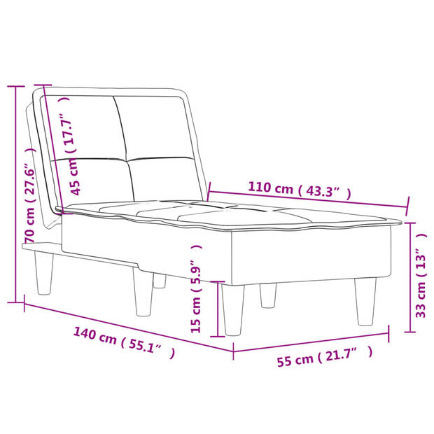 The Living Store Chaise longue - verstelbaar - donkergrijs - 55x140x70 cm - ademende stof en multiplex frame