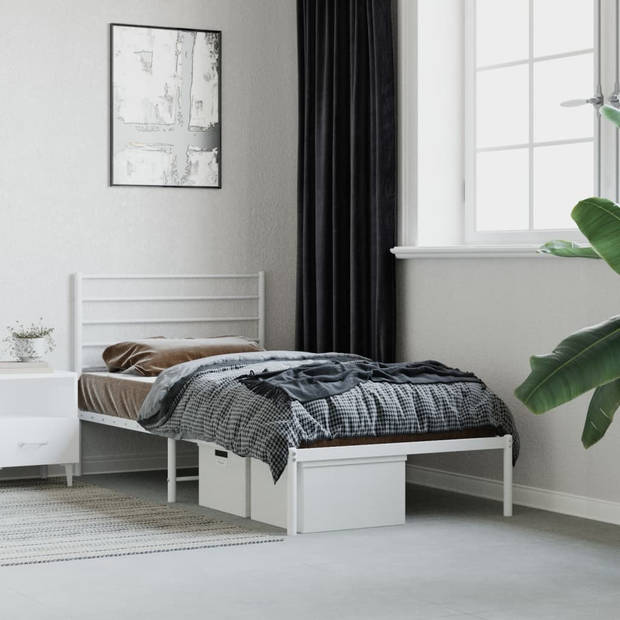 vidaXL Bedframe met hoofdbord metaal wit 100x190 cm