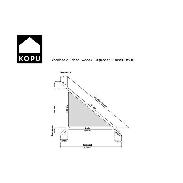 Kopu® Schaduwdoek Driehoek 5x5x7,1mtr 280 grams Waterdoorlatend Grijs