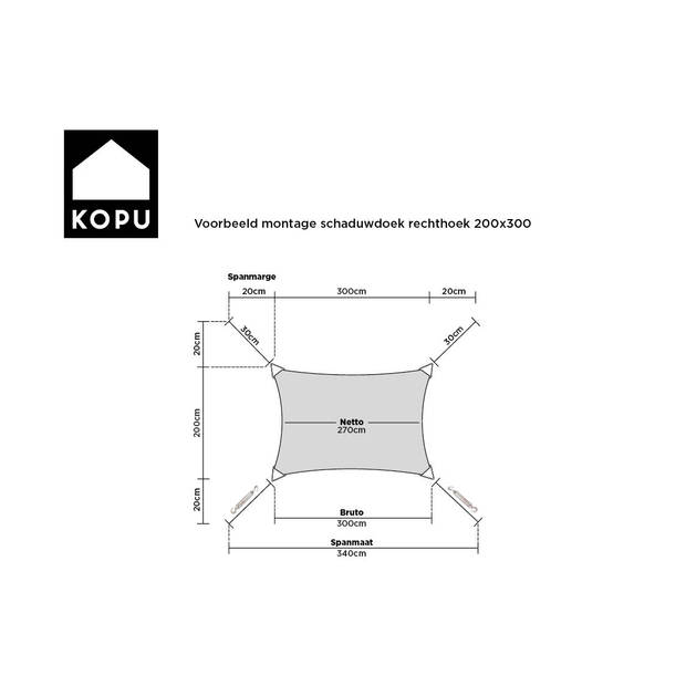 Kopu® Schaduwdoek Rechthoek 2x3 m Waterdicht - Zonnedoek - Grijs