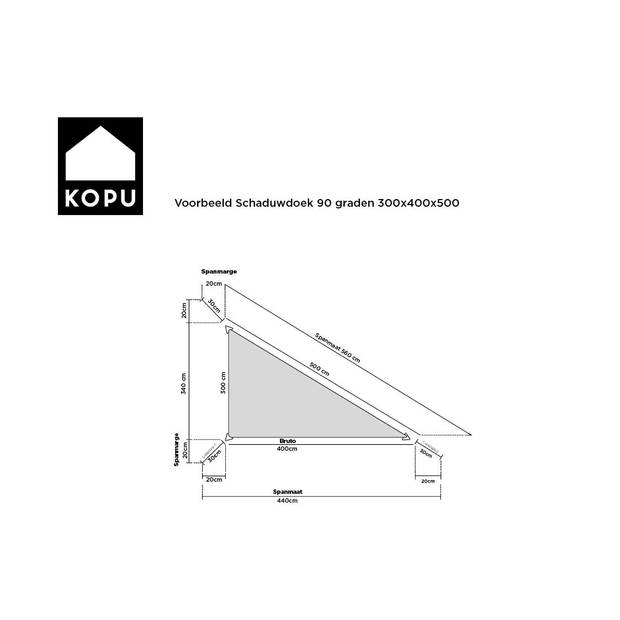 Kopu® Schaduwdoek Driehoek 3x4x5 mtr 230 grams Waterdicht - Grijs