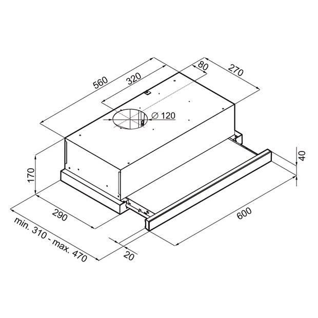 MPM - Onderbouw Afzuigkap - 60x31x17cm - Zilver