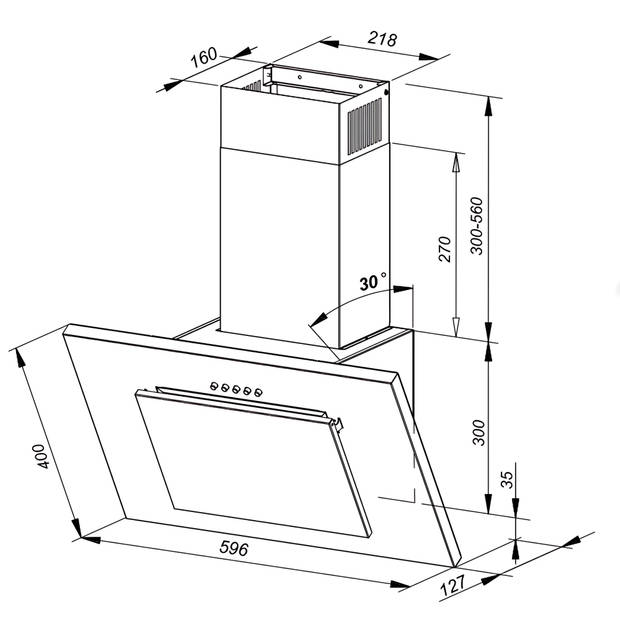 MPM - Wandschouw Afzuigkap - 30x60x60cm - Zilver