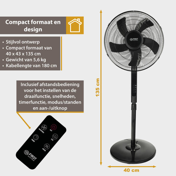 TZS First Austria 5553-4 Staande Ventilator - Statiefventilator – Zwart