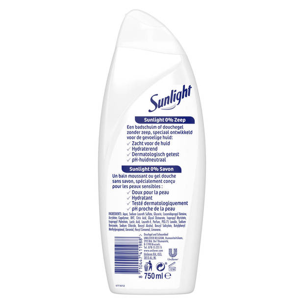 Sunlight Badschuim - 0% Zeep - pH-Huidneutraal - 6 x 750 ml - Voordeelverpakking