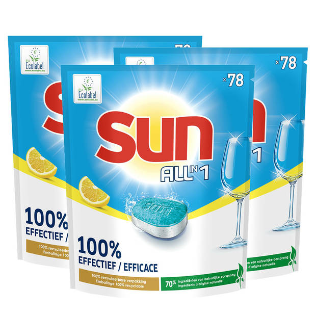 Sun - All-in-1 - Vaatwastabletten - Citroen - 100% oplosbaar tabletfolie - 234 Vaatwastabletten - Voordeelverpakking