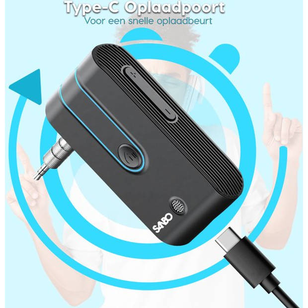 Sanbo Bluetooth Receiver BT7 - Batterijduur 12 uur - 3.5mm Aux - Bluetooth Ontvanger - Handsfree Bellen - Audio Receiver