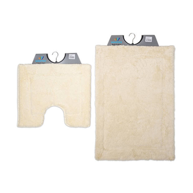 Wicotex-Badmat set met Toiletmat-WC mat-met uitsparing beige uni-Antislip onderkant