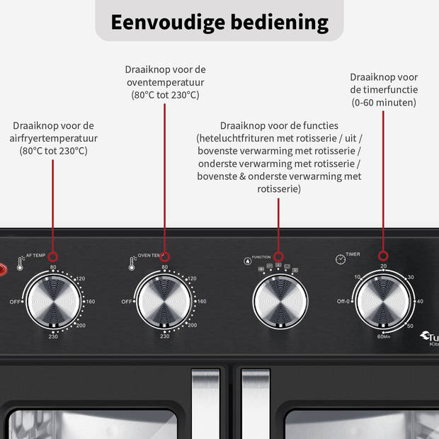 TurboTronic AF32MFD Airfryer XXL en Oven – Dubbele Deur - 32 Liter – Zwart