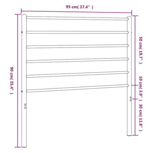 vidaXL Hoofdbord metaal zwart 90 cm